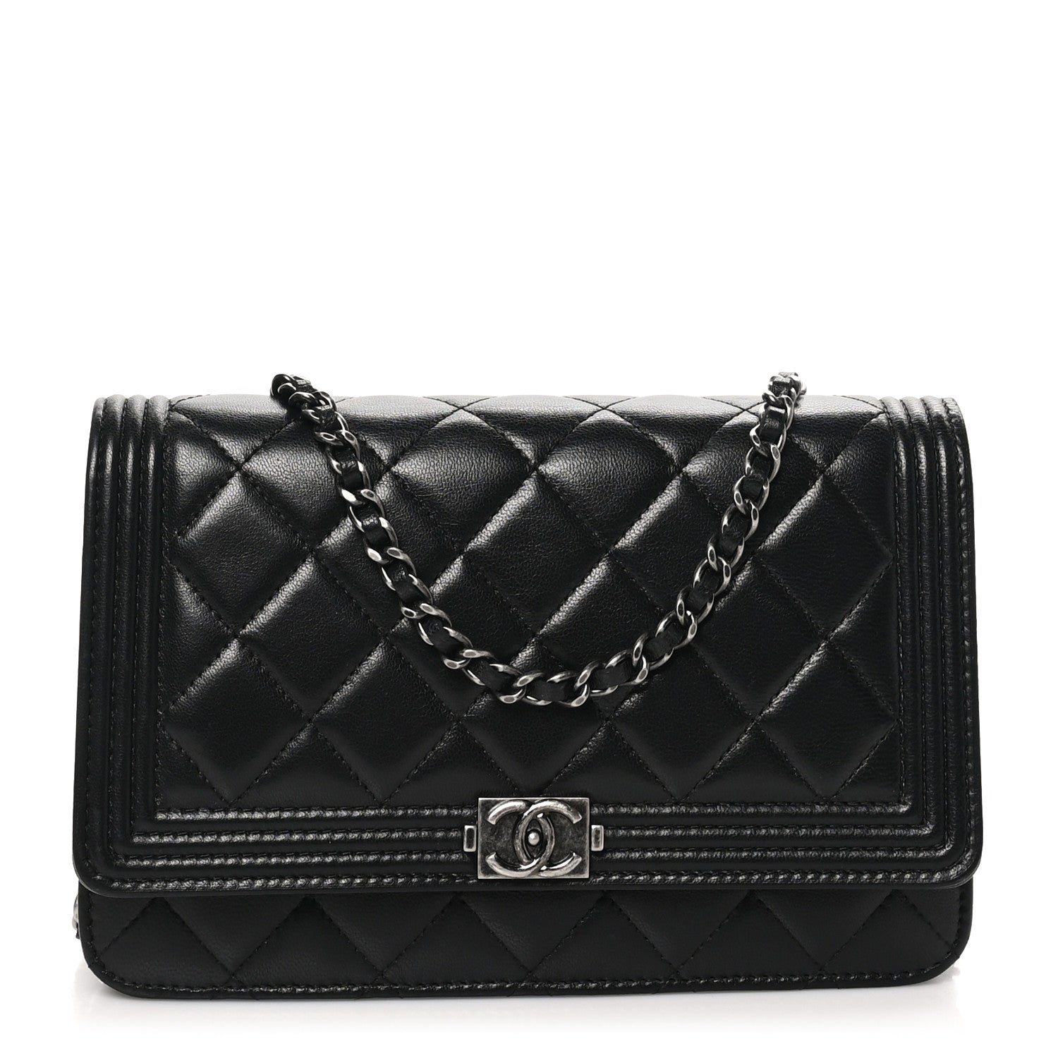 Chanel Lambskin Quilted Boy Wallet On Chain WOC Black 1 of 13