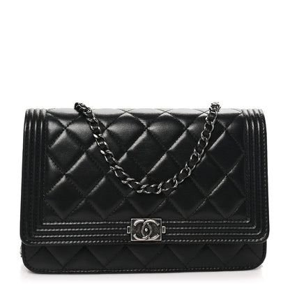 Chanel Lambskin Quilted Boy Wallet On Chain WOC Black 1 of 13