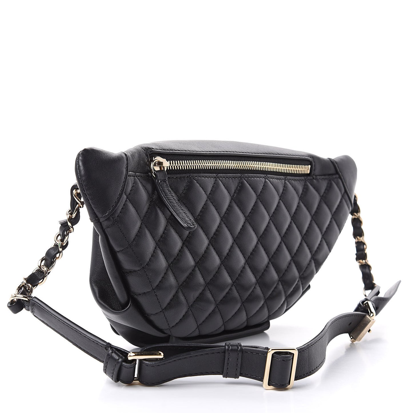 Lambskin Quilted Waist Bag Fanny Pack Black
