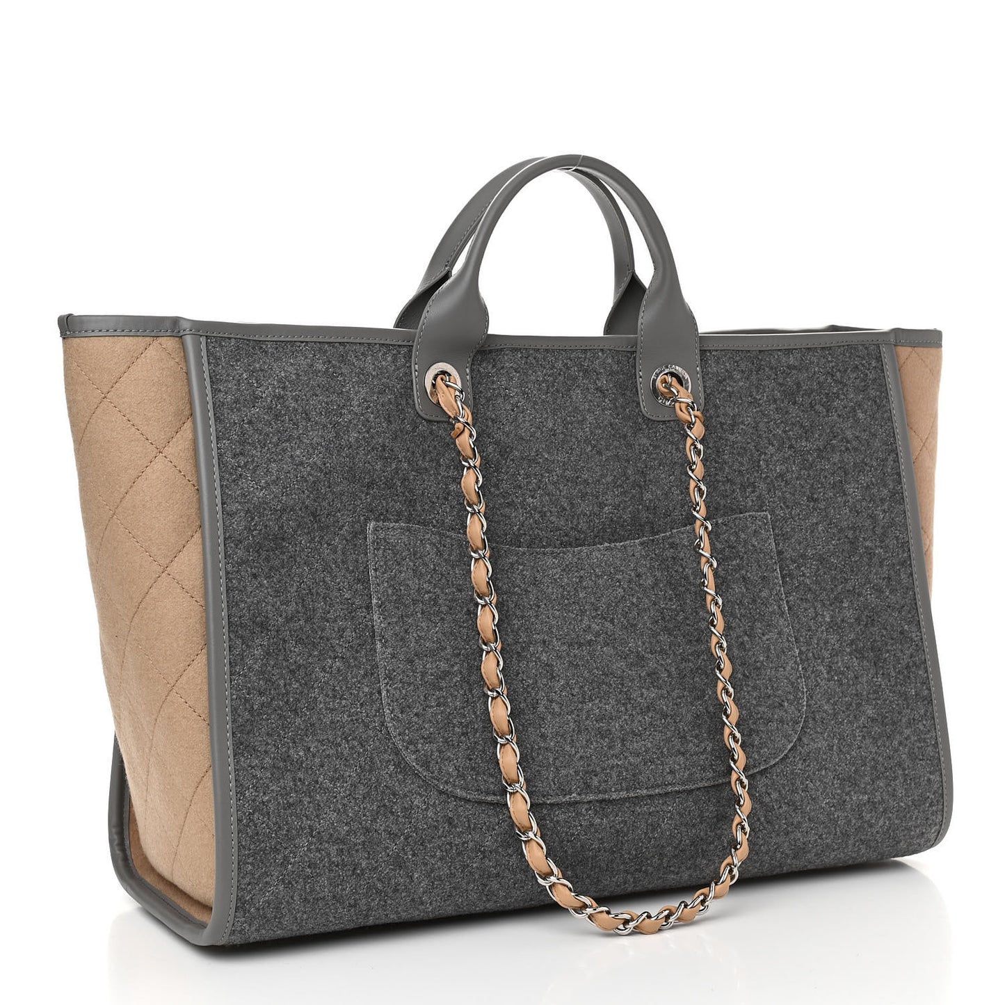 Wool Felt Large Deauville Tote Grey Beige
