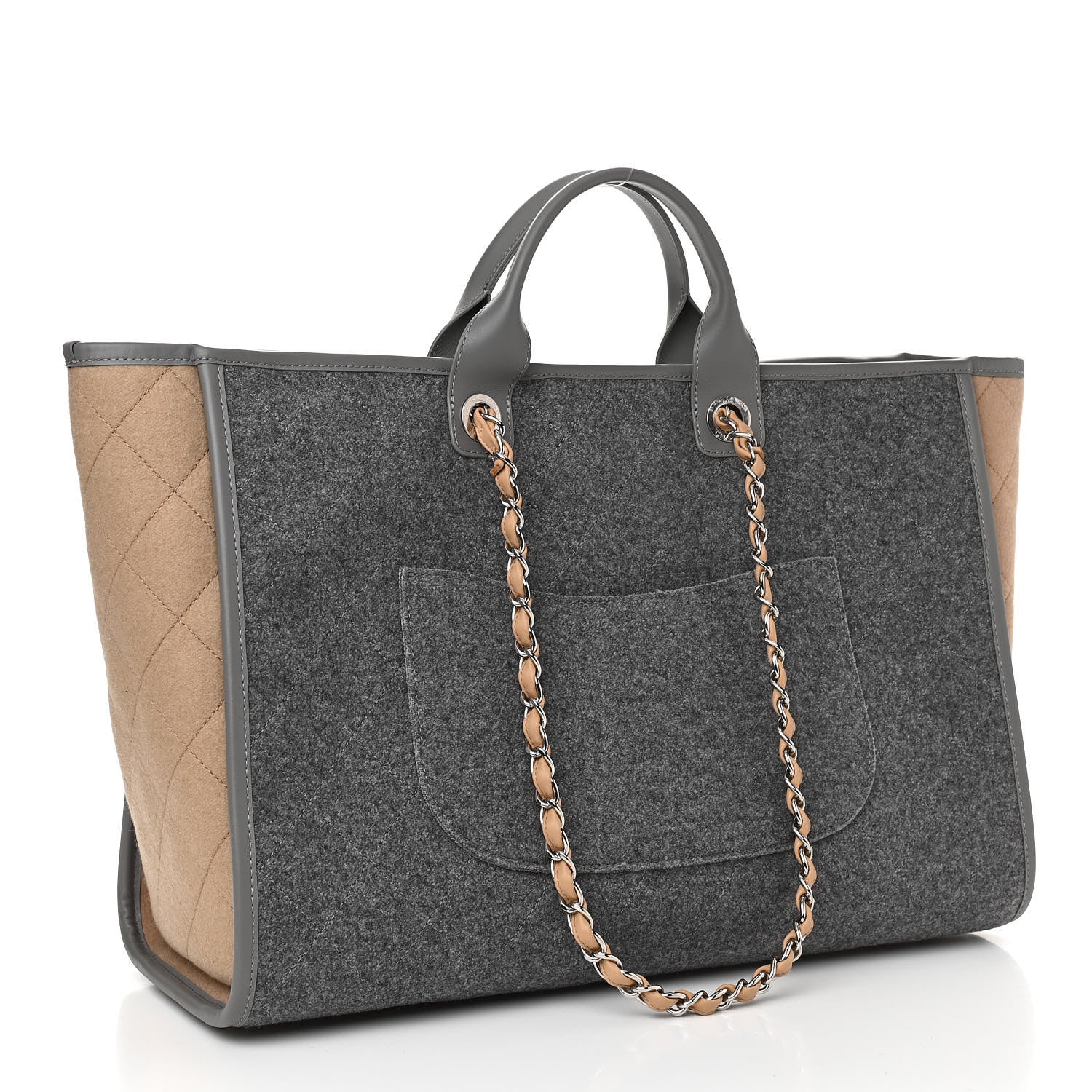 Chanel Wool Felt Large Deauville Tote Grey Beige 3 of 10