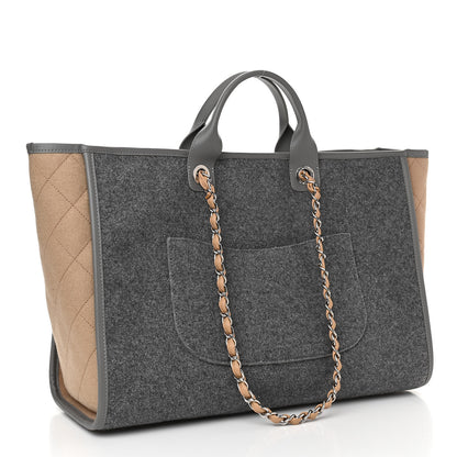Chanel Wool Felt Large Deauville Tote Grey Beige 3 of 10