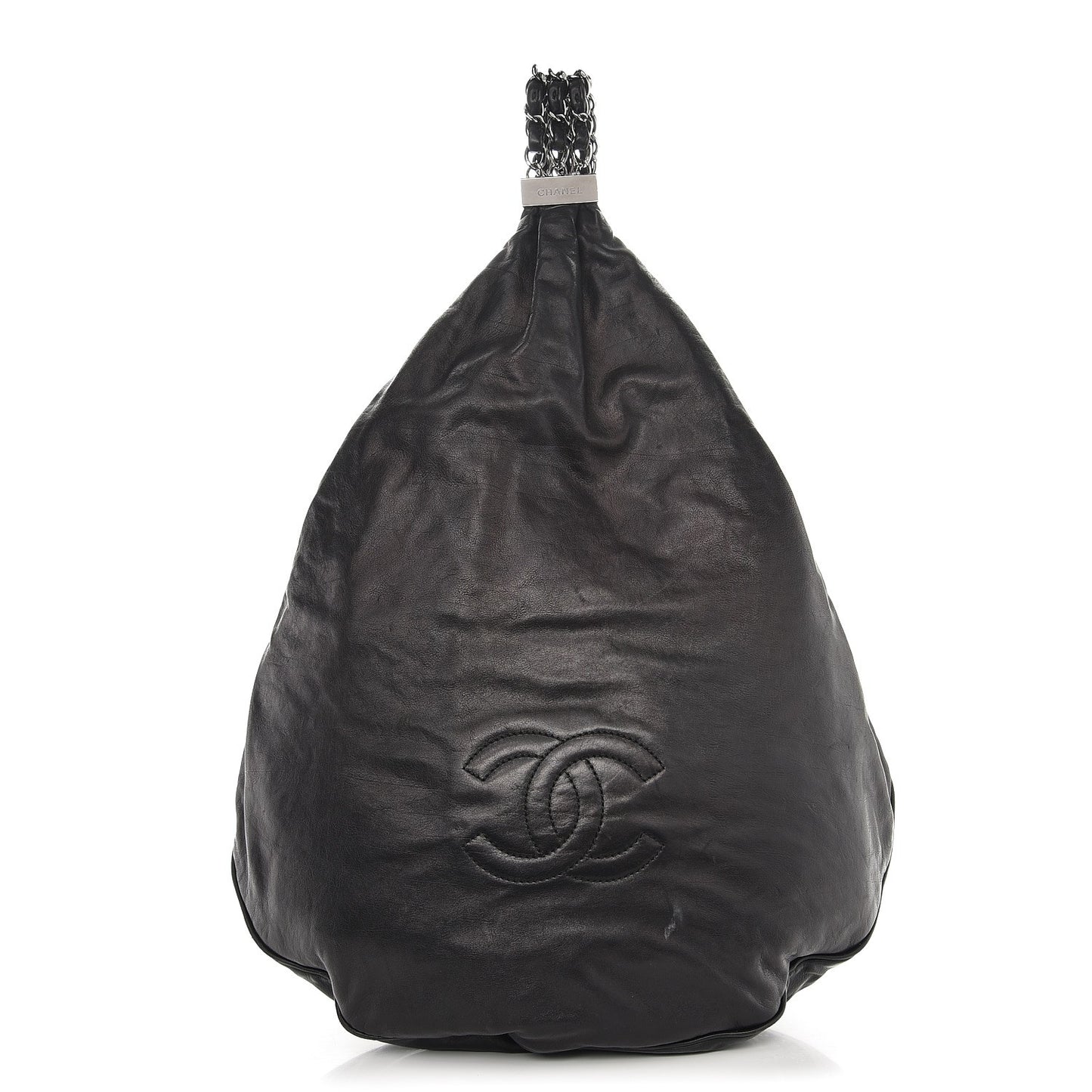 Lambskin Large Rock and Chain Hobo Black