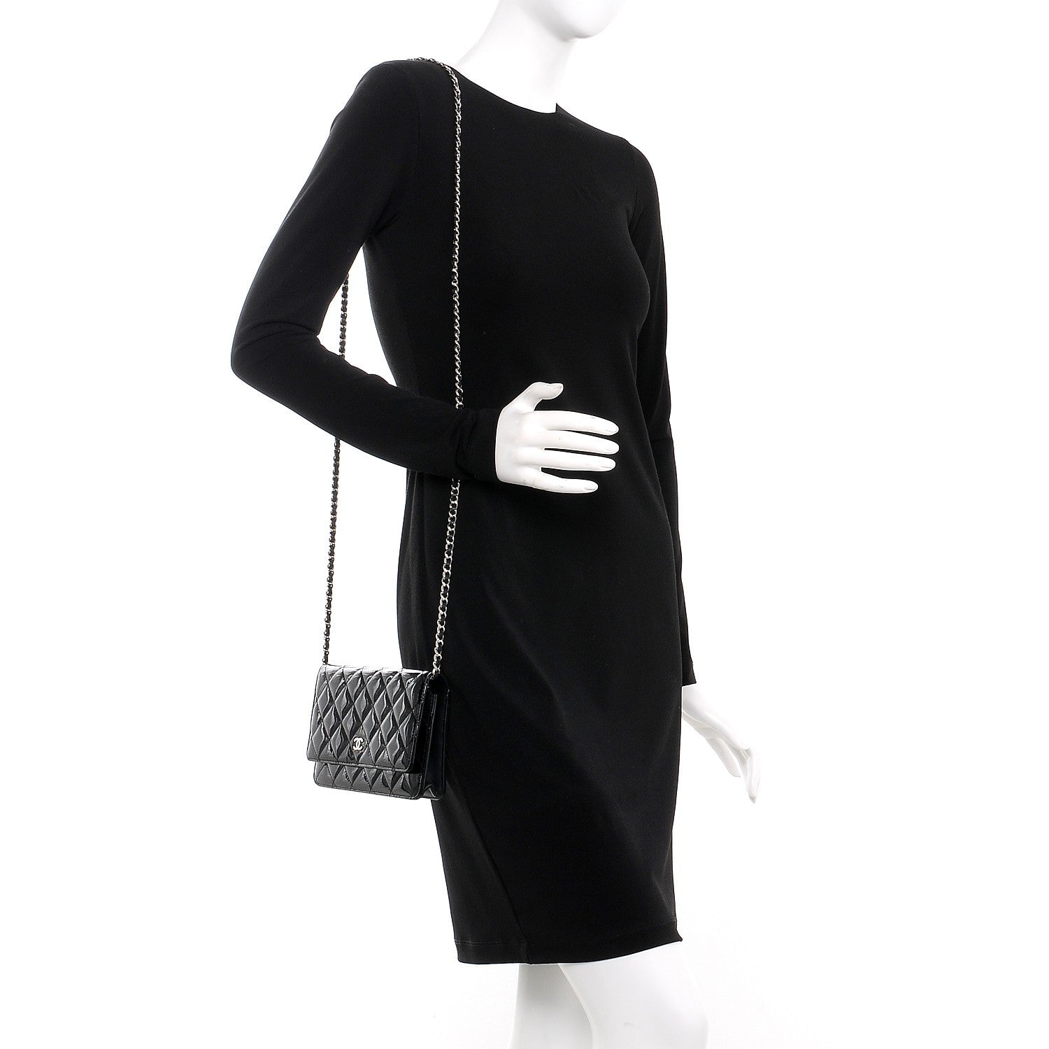 Chanel Patent Quilted Wallet On Chain WOC Black 2 of 10