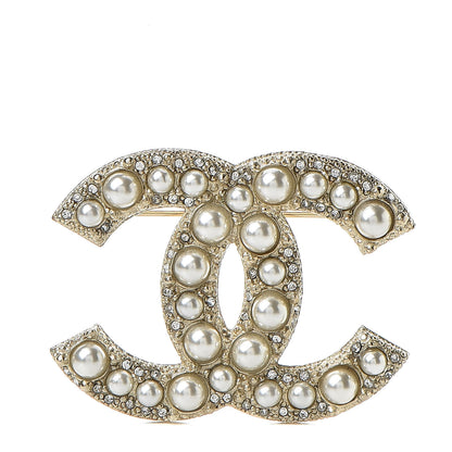 Chanel Pearl Crystal CC Brooch Gold 1 of 5