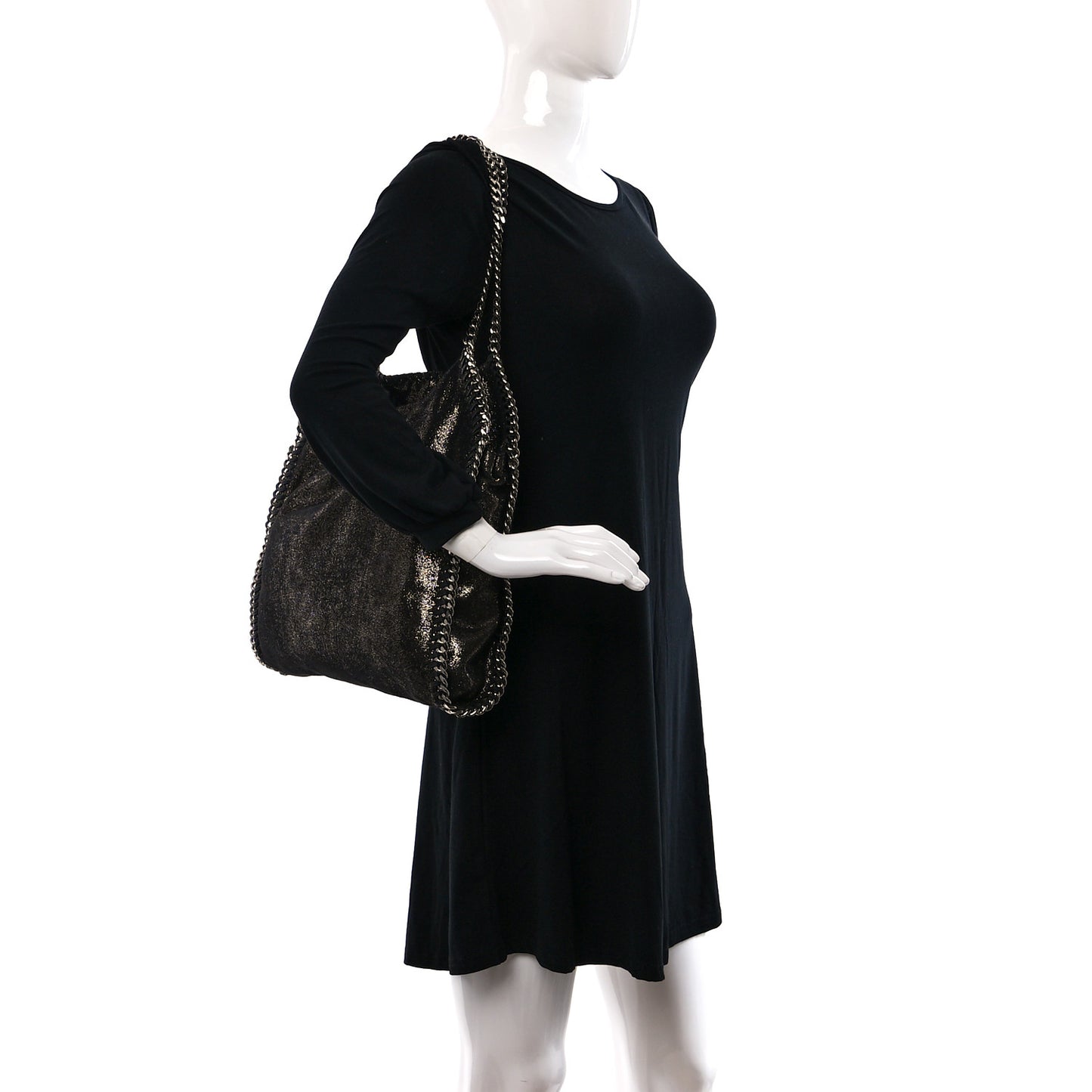 Chamois Shiny Dotted Falabella Fold Over Tote Ruthenium