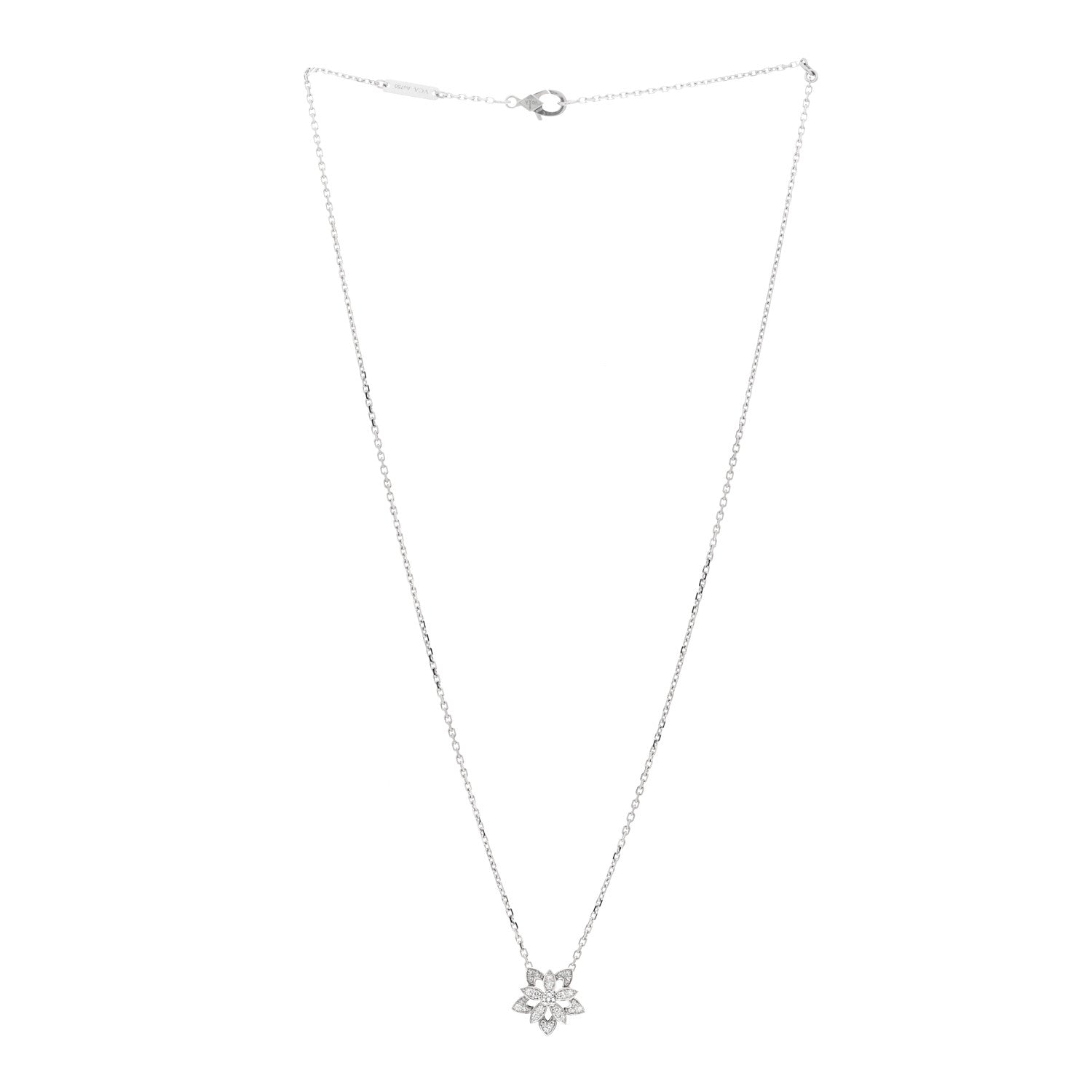 Van Cleef & Arpels 18K White Gold Diamond Mini Lotus Pendant Necklace 3 of 6