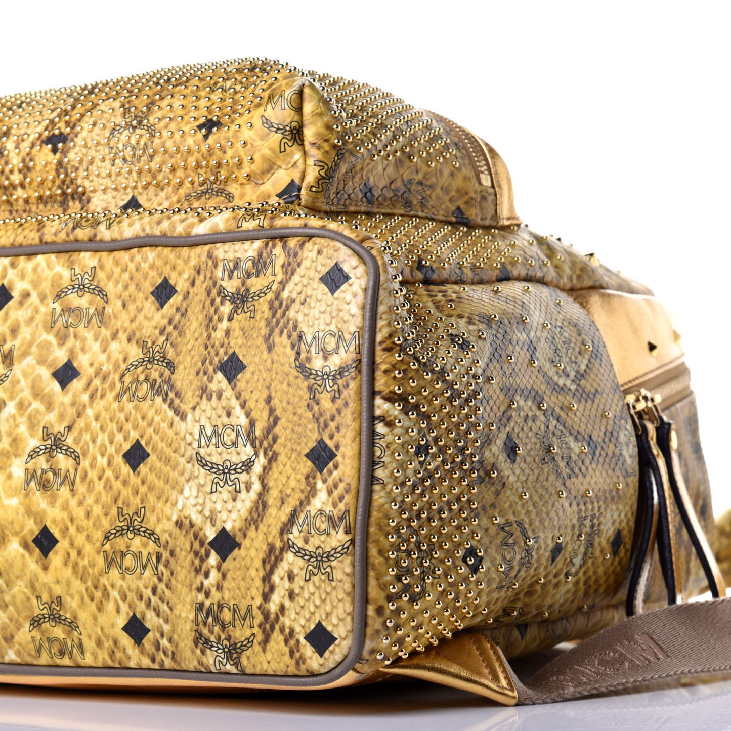 Visetos Snakeskin Printed Studded Medium Stark Backpack Gold
