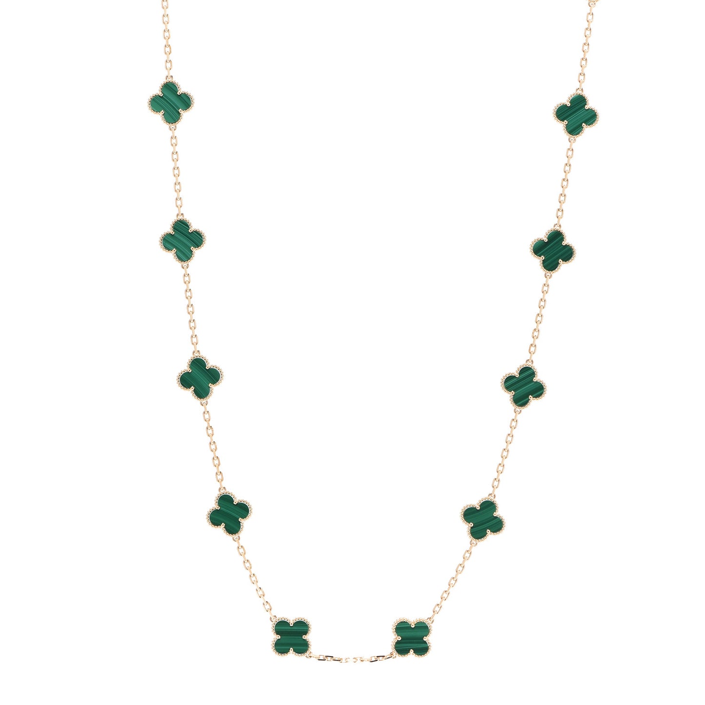 18K Yellow Gold Malachite 20 Motifs Vintage Alhambra Necklace