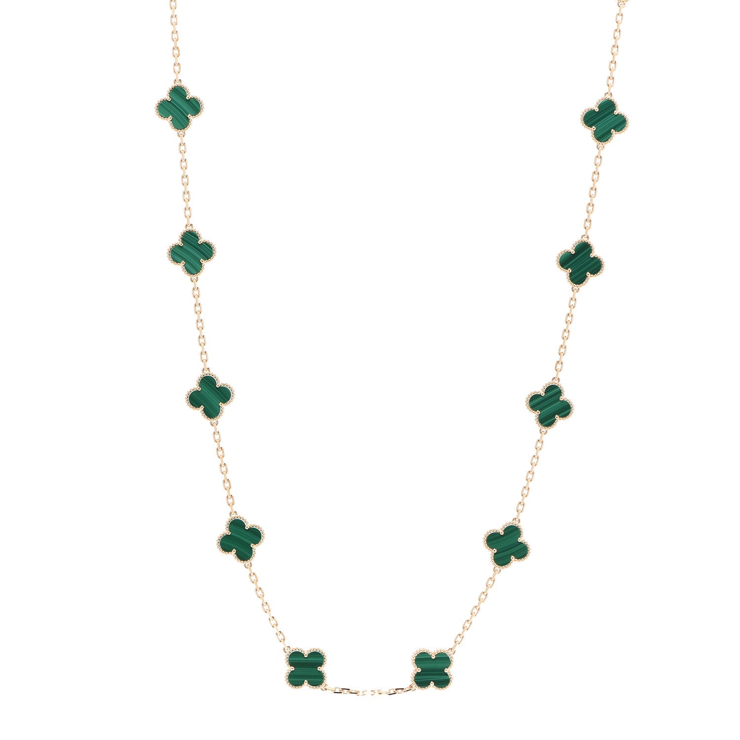 Van Cleef & Arpels 18K Yellow Gold Malachite 20 Motifs Vintage Alhambra Necklace 1 of 8