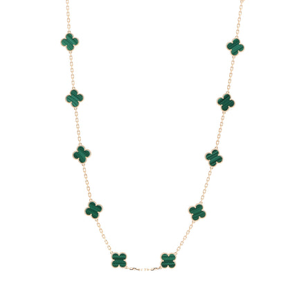 Van Cleef & Arpels 18K Yellow Gold Malachite 20 Motifs Vintage Alhambra Necklace 1 of 8