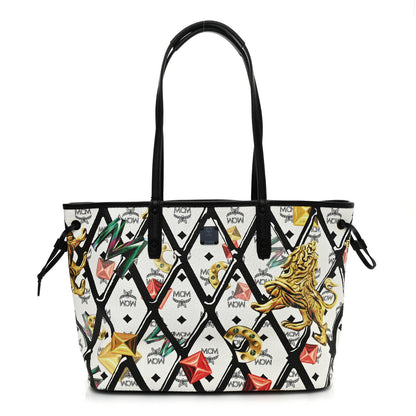MCM Visetos Calfskin Motif Rombi Lion Printed Reversible Shopper Tote White 3 of 16