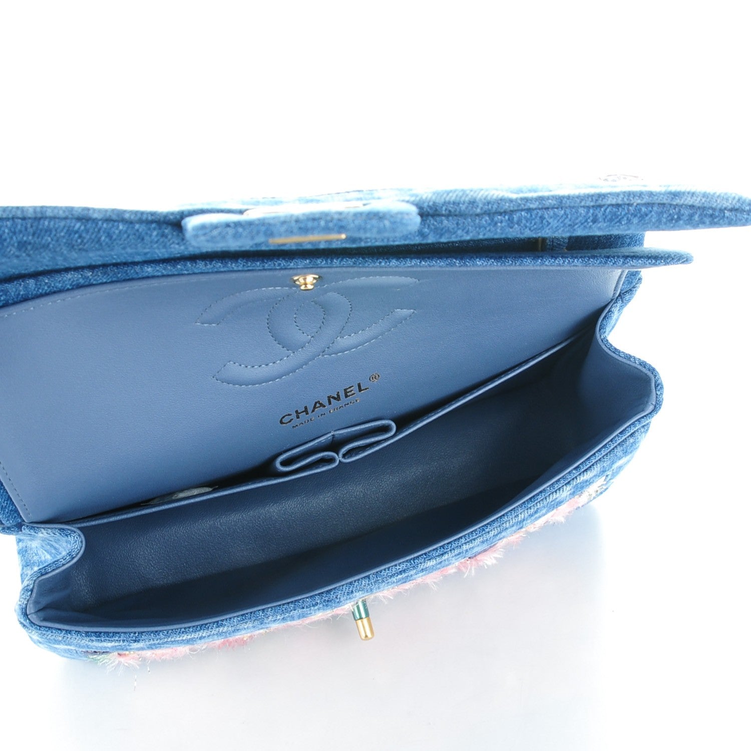 Chanel Denim Tweed Quilted Medium Double Flap Blue 7 of 8