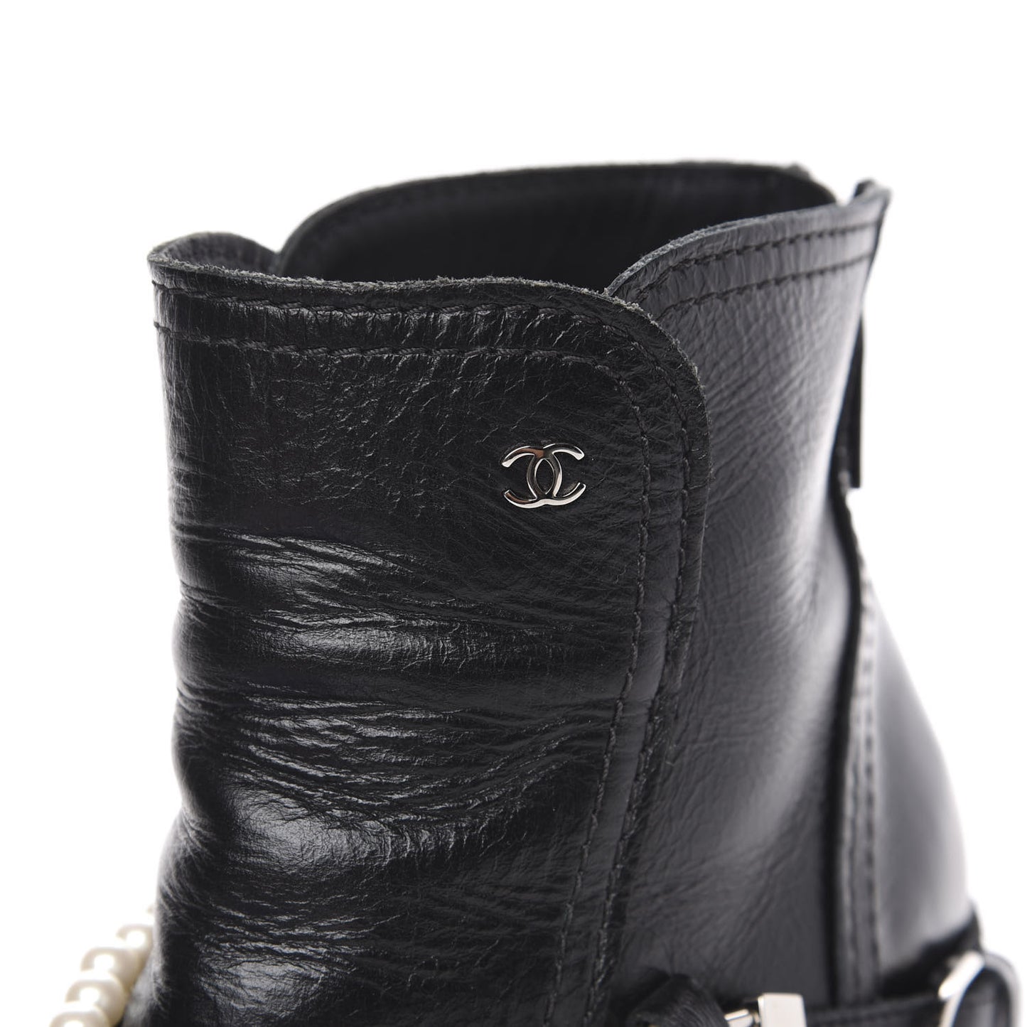 Calfskin Pearl Cap Toe Short Boots 39.5 Black