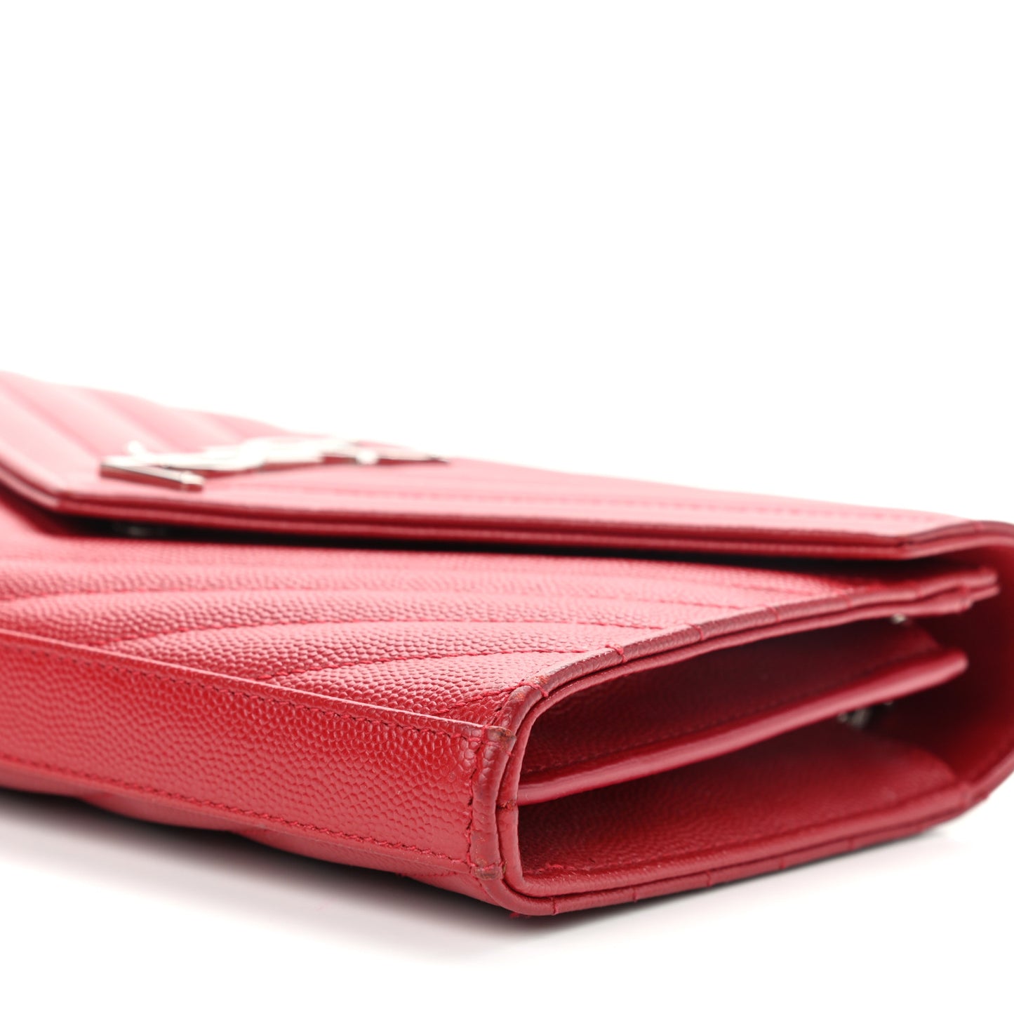 Grain De Poudre Matelasse Chevron Monogram Chain Wallet Rouge Eros