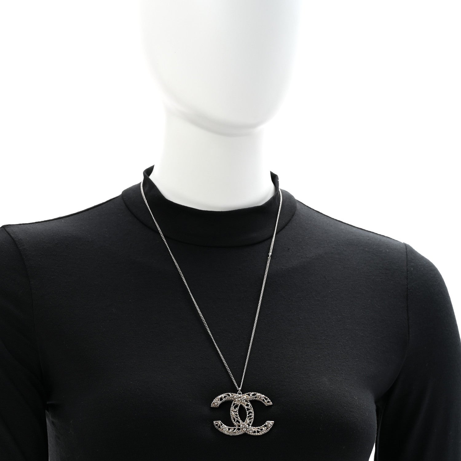 Chanel Ruthenium Twisted Camellia CC Pendant Necklace 2 of 5