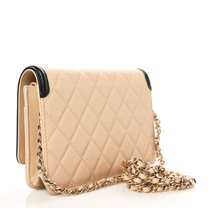 Chanel Caviar Quilted CC Filigree Wallet On Chain WOC Beige Black 3 of 11