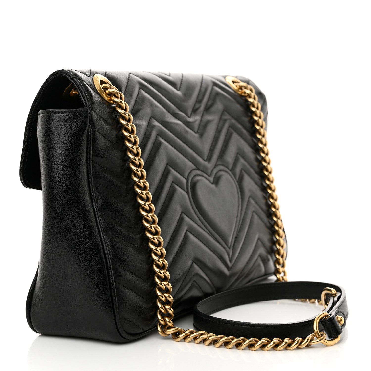 Gucci Calfskin Matelasse Medium GG Marmont Shoulder Bag Black 3 of 14