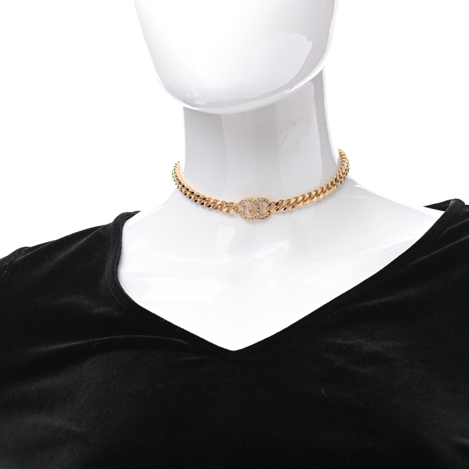 Chanel Crystal Chain Link CC Choker Necklace Gold 2 of 7