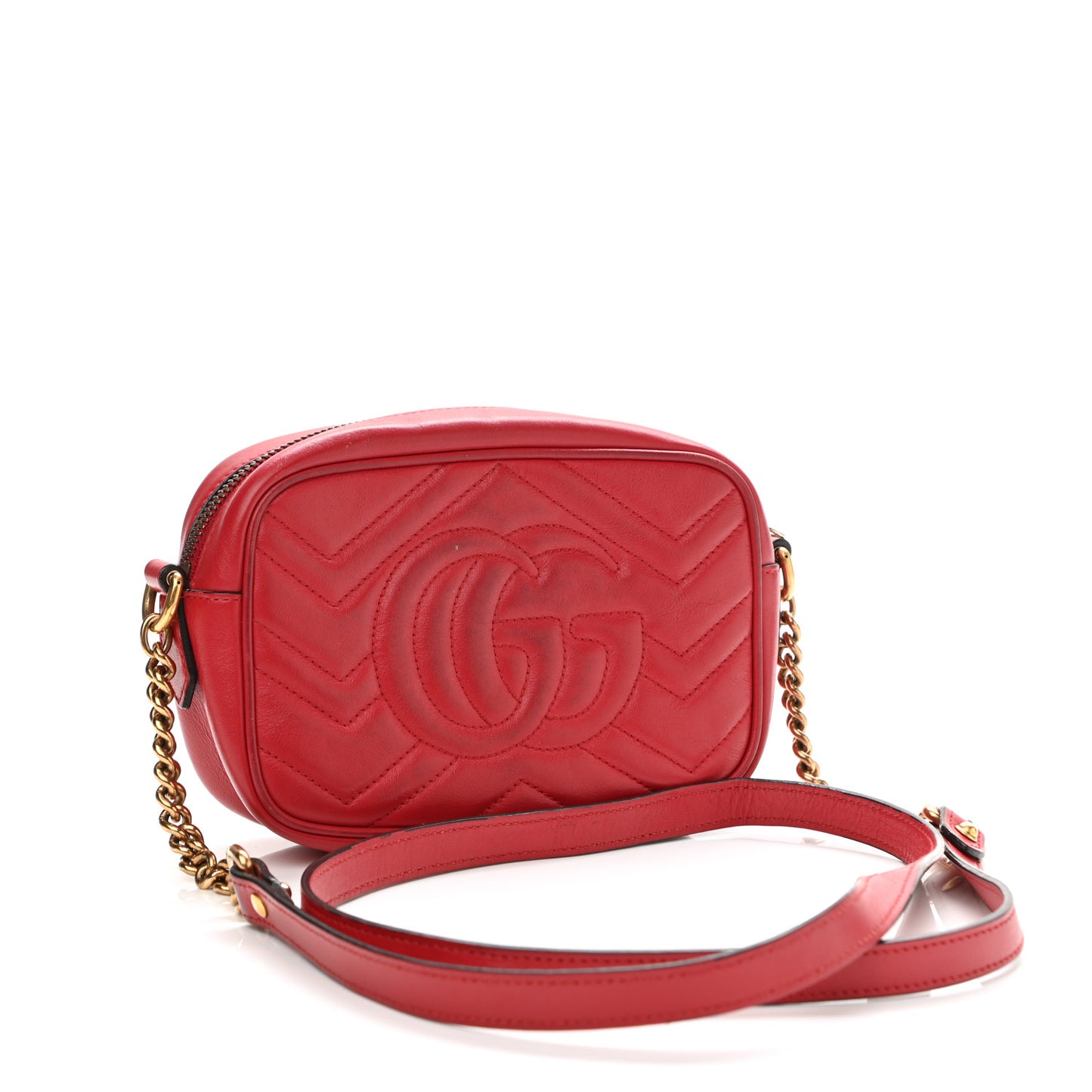 Calfskin Matelasse Mini GG Marmont Chain Shoulder Bag Hibiscus Red