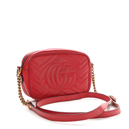 Gucci Calfskin Matelasse Mini GG Marmont Chain Shoulder Bag Hibiscus Red 3 of 13