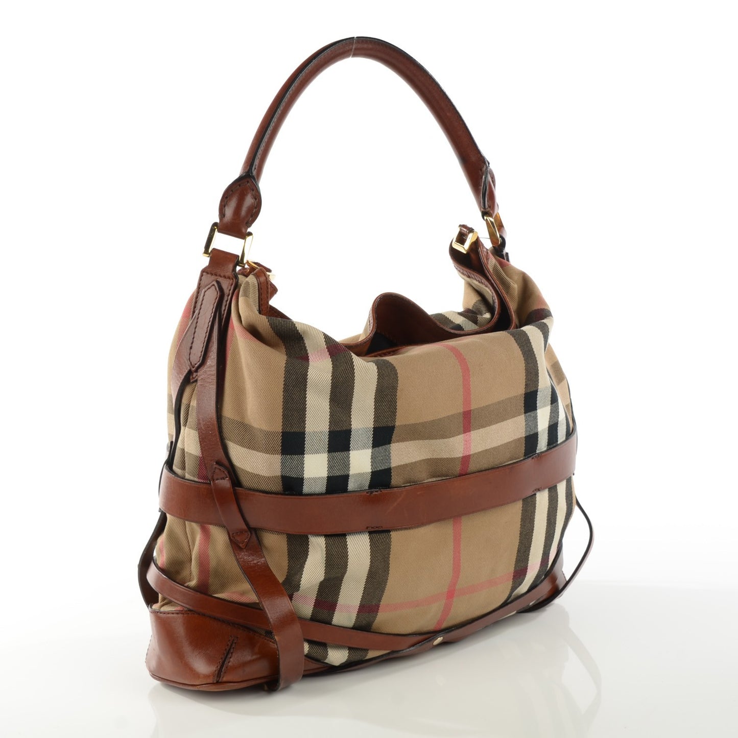 House Check Bridle Calfskin Medium Gosford Hobo Dark Tan