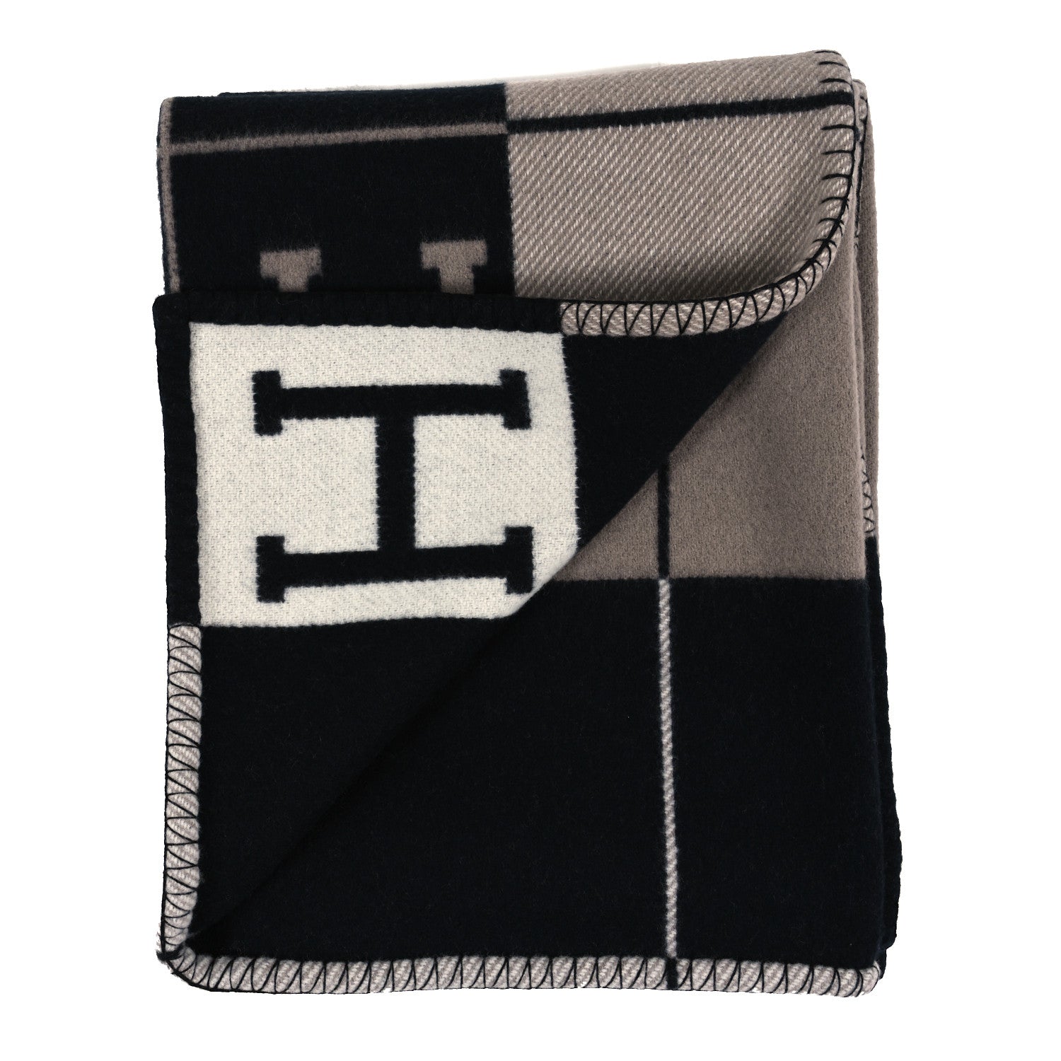 Hermes Wool Cashmere Avalon III Blanket Ecru Black 2 of 3