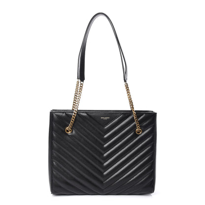 Saint Laurent Grain De Poudre Matelasse Chevron Medium Tribeca Shopping Bag Black 1 of 14