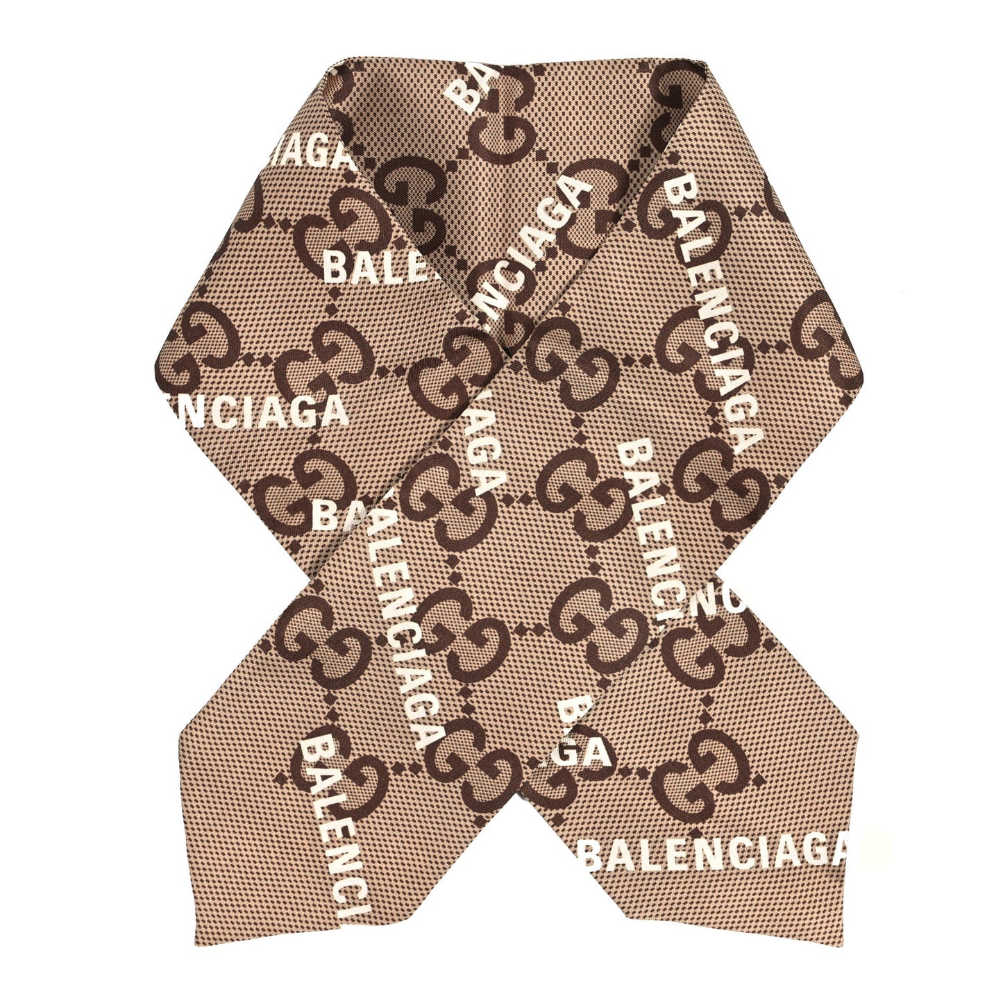 X BALENCIAGA Silk Twill Maxi GG Monogram GG B Neck Bow Scarf Beige White