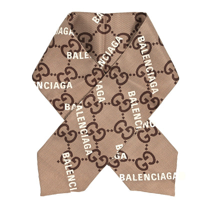 Gucci X BALENCIAGA Silk Twill Maxi GG Monogram GG B Neck Bow Scarf Beige White 1 of 4