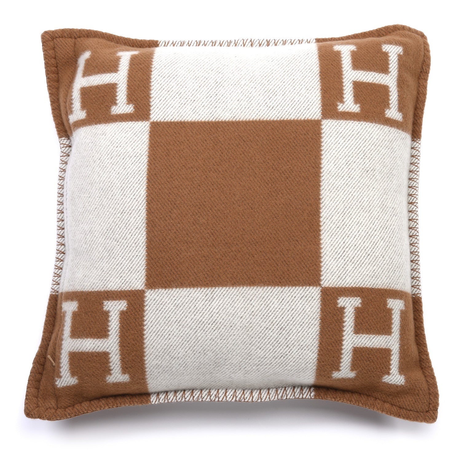 Hermes Wool Cashmere Avalon Pillow PM Ecru Camel 2 of 3