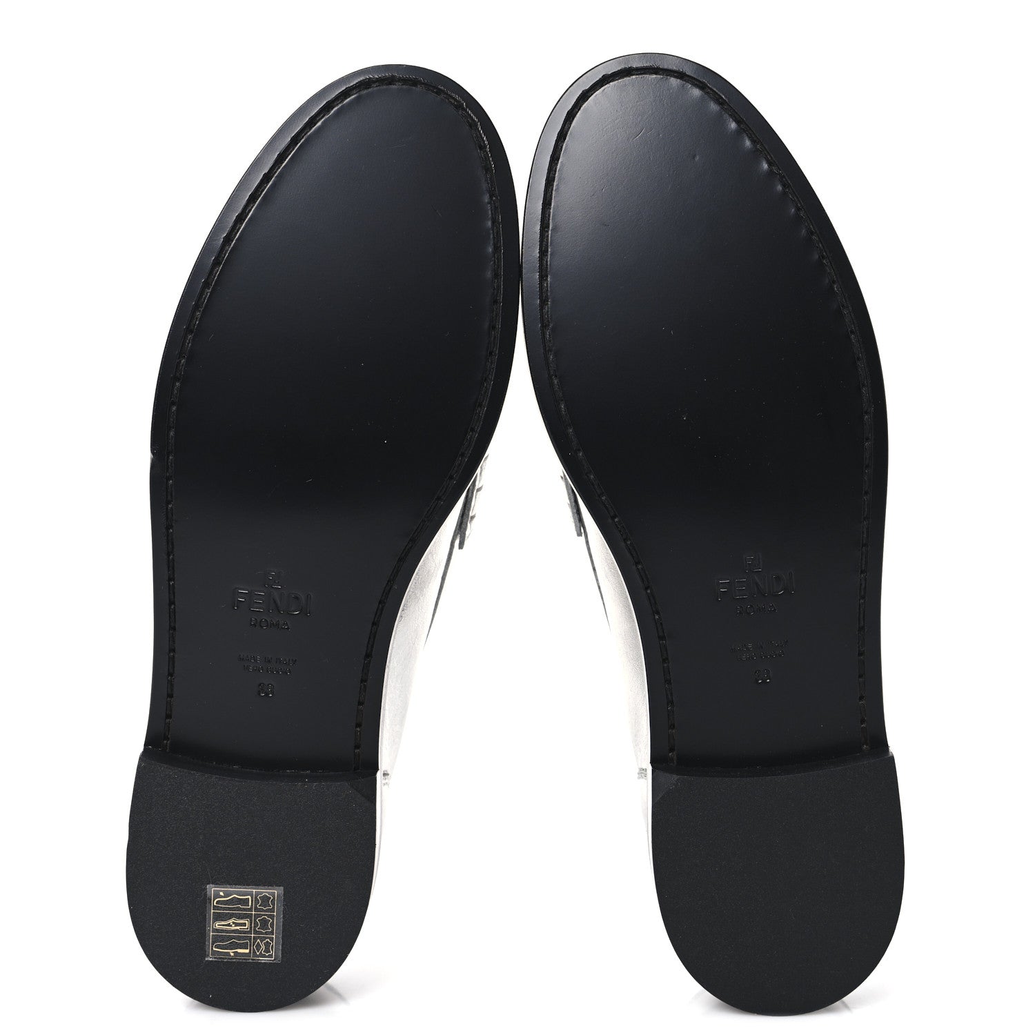 Fendi Metallic Vitello Womens Baguette Loafers 38 Argento 6 of 8