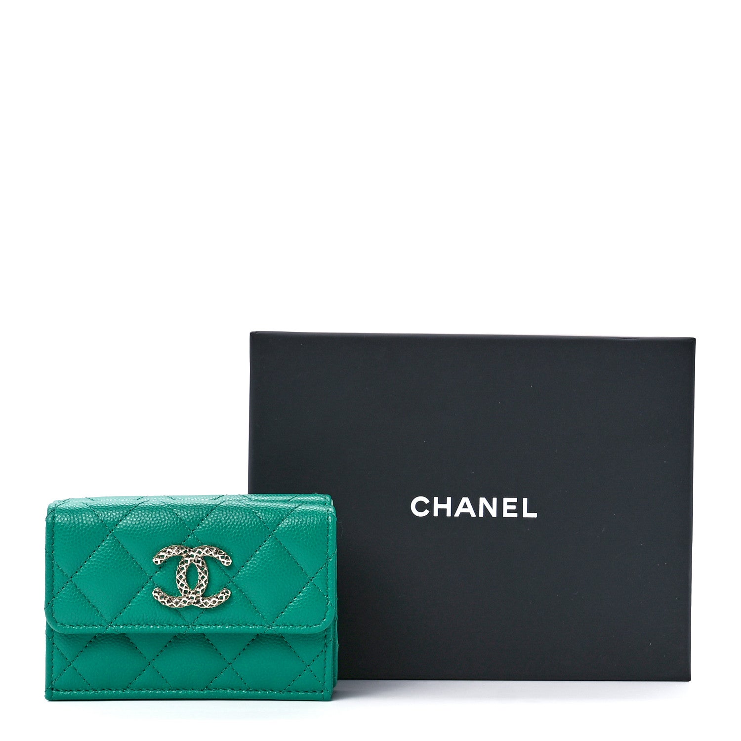 Chanel Caviar Metal Perforated Quilted Small CC Flap Wallet Green 15 of 15