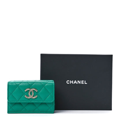 Chanel Caviar Metal Perforated Quilted Small CC Flap Wallet Green 15 of 15