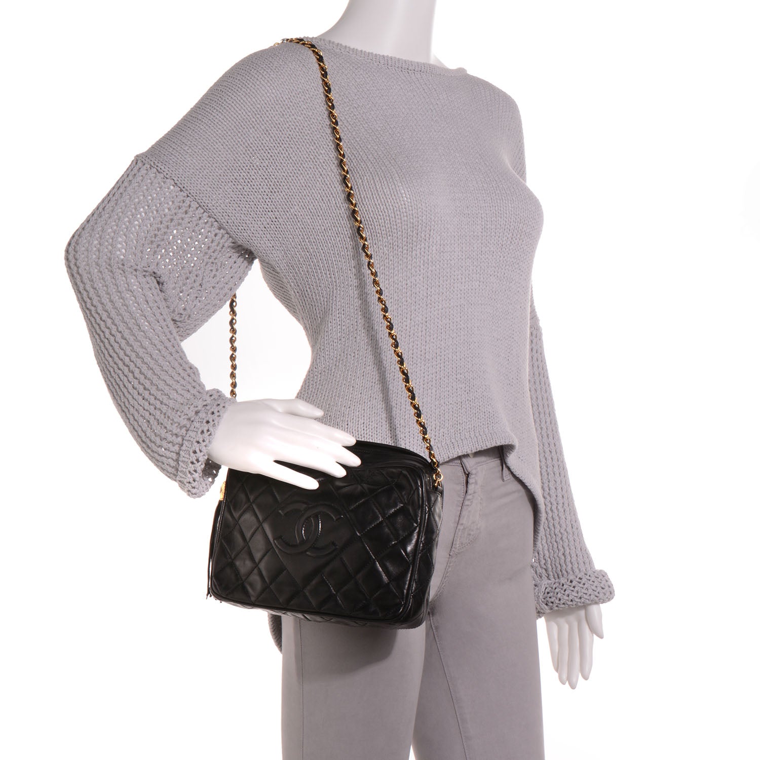 Chanel Lambskin Quilted Tassel Camera Case Black 2 of 7