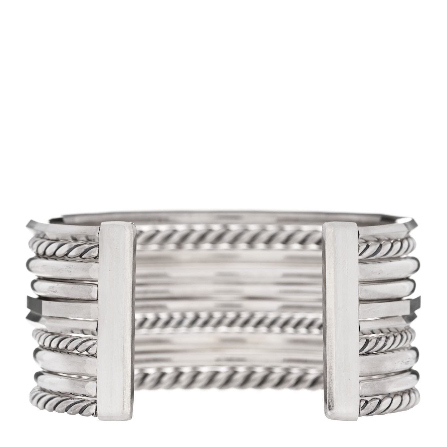 Sterling Silver Diamond Wide Stax Cuff Bracelet