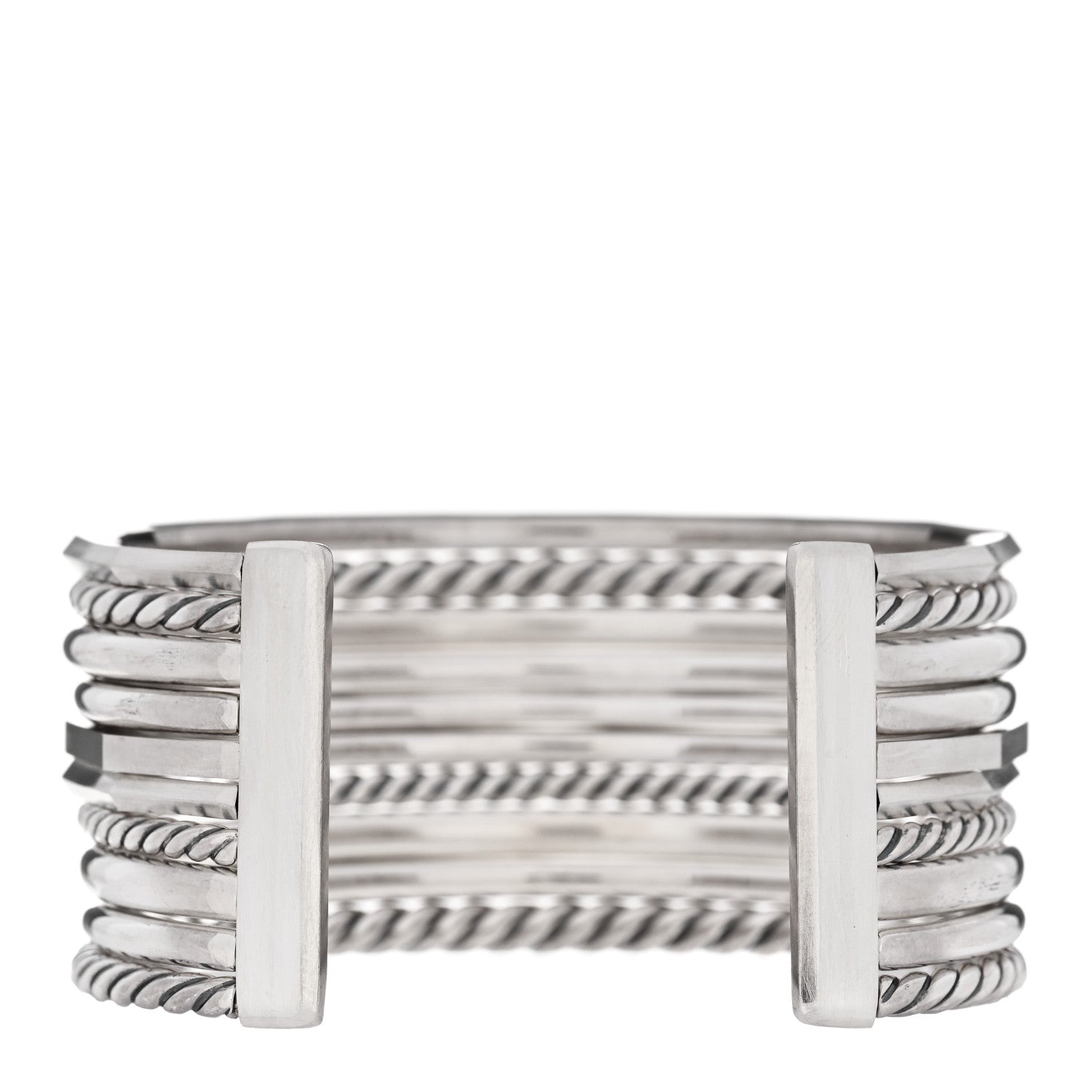 David Yurman Sterling Silver Diamond Wide Stax Cuff Bracelet 2 of 3