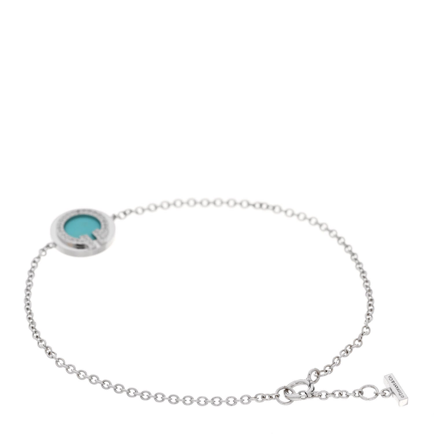 Tiffany 18K White Gold Diamond Turquoise T Circle Bracelet 2 of 4