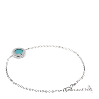 Tiffany 18K White Gold Diamond Turquoise T Circle Bracelet 2 of 4