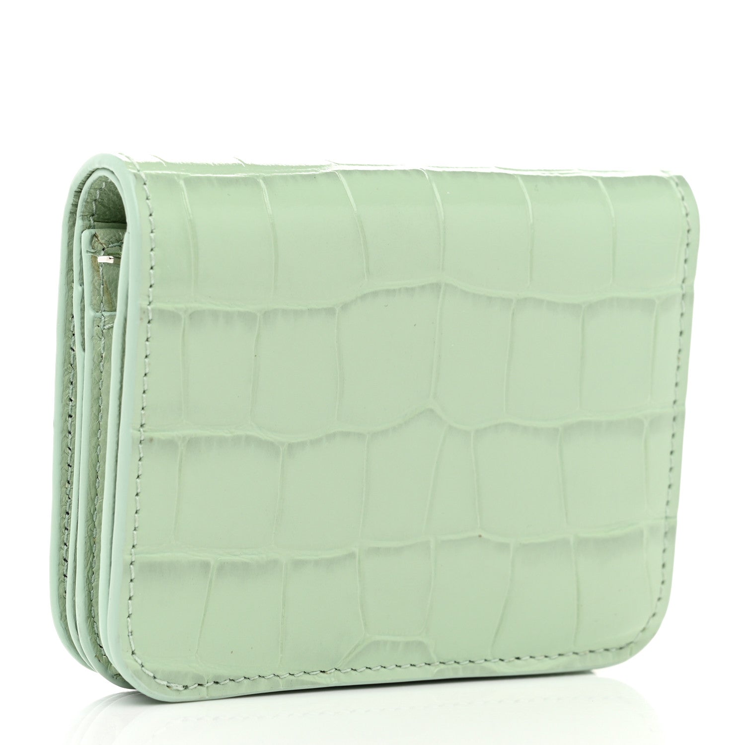 Balenciaga Shiny Calfskin Logo Crocodile Embossed Light Green Black 3 of 9