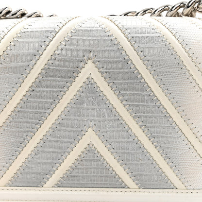 Chanel Lizard Chevron Stitched Small Boy Flap White Silver 16 of 17