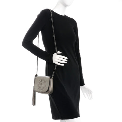 Gucci Metallic Pebbled Calfskin Small Soho Flap Crossbody Sasso 2 of 7
