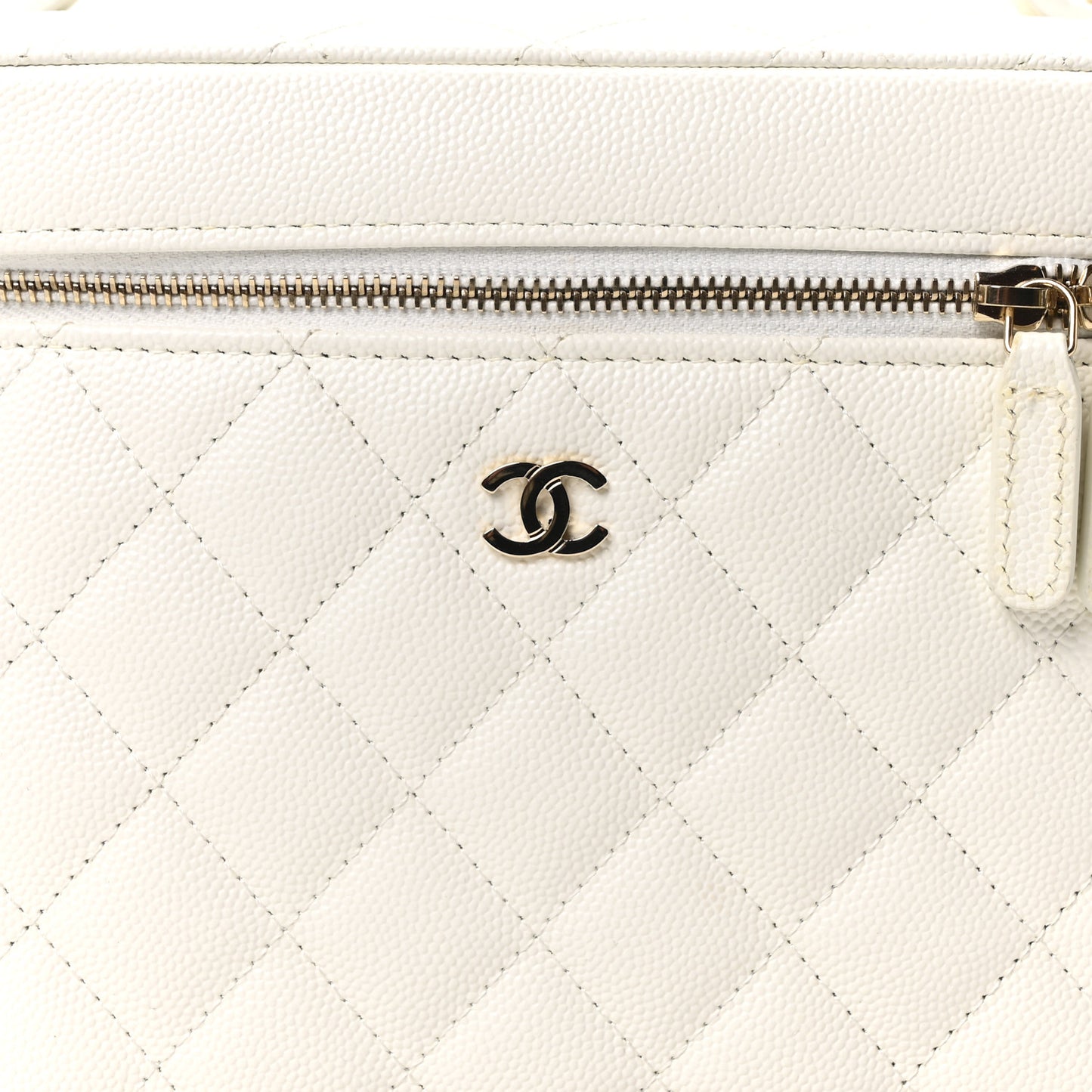 Caviar Quilted Large Vanity Pouch White