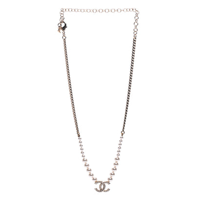 Chanel Pearl Crystal Chain CC Necklace Gold 3 of 5
