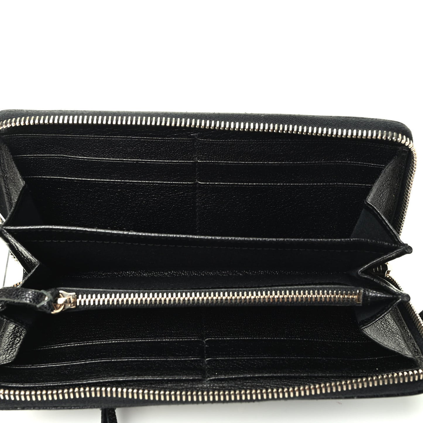 Chevre Gold Metallic Edge Hardware Continental Zip Around Wallet Black