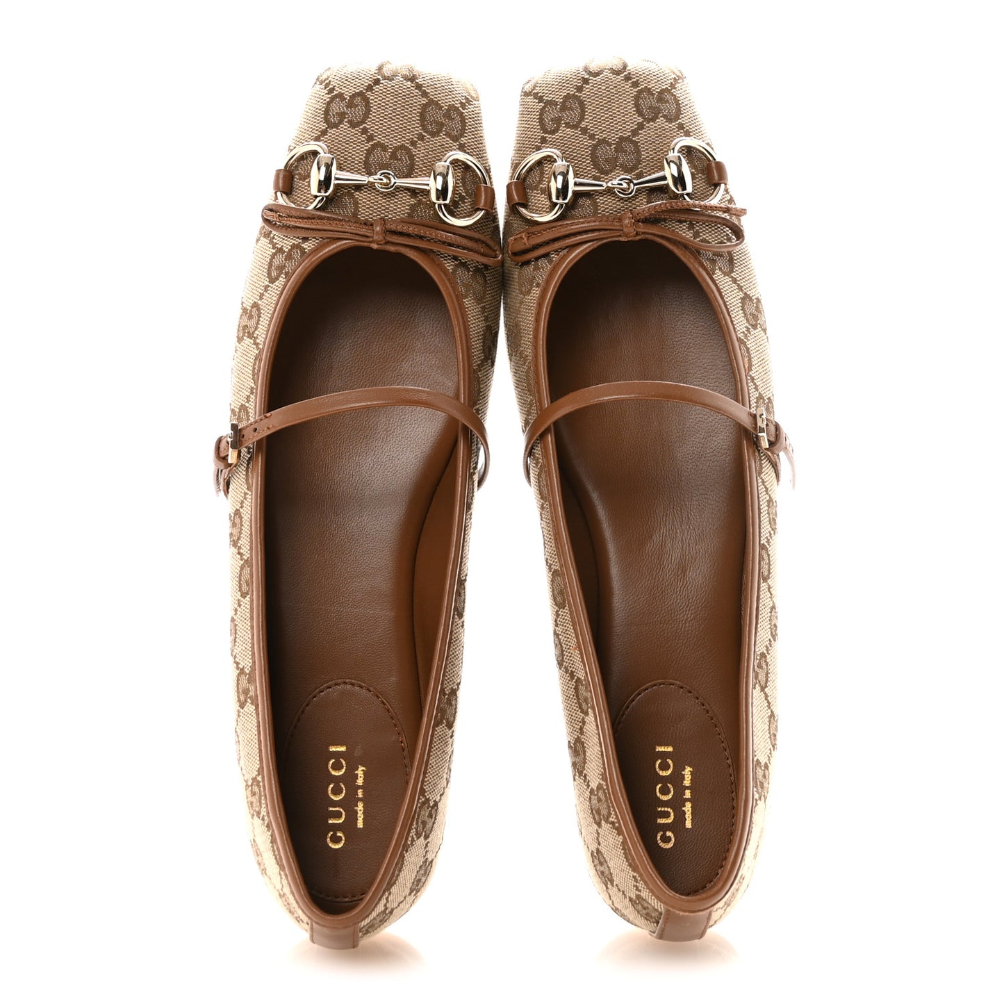 GG Monogram Horsebit Bow Ballet Flats 39 Beige Ebony Sundial