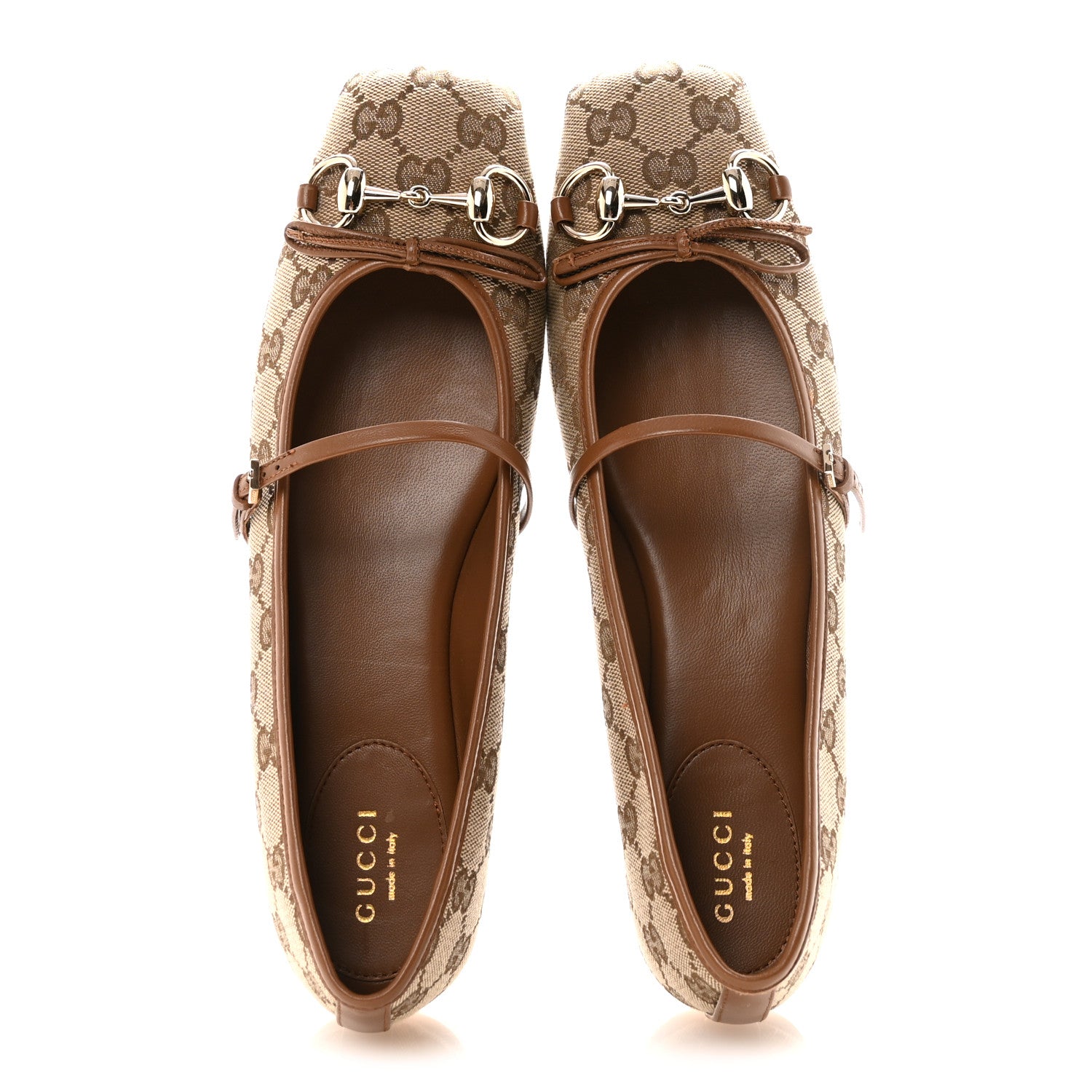 Gucci GG Monogram Horsebit Bow Ballet Flats 39 Beige Ebony Sundial 2 of 10