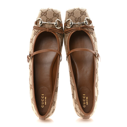 Gucci GG Monogram Horsebit Bow Ballet Flats 39 Beige Ebony Sundial 2 of 10