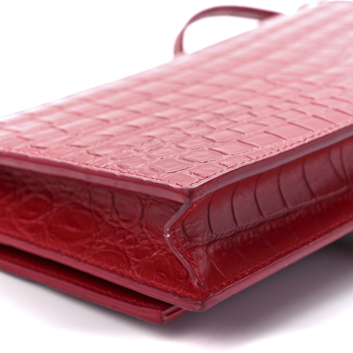 Saint Laurent Calfskin Crocodile Embossed Kate Monogram Tassel Chain Wallet Rouge Eros 9 of 10