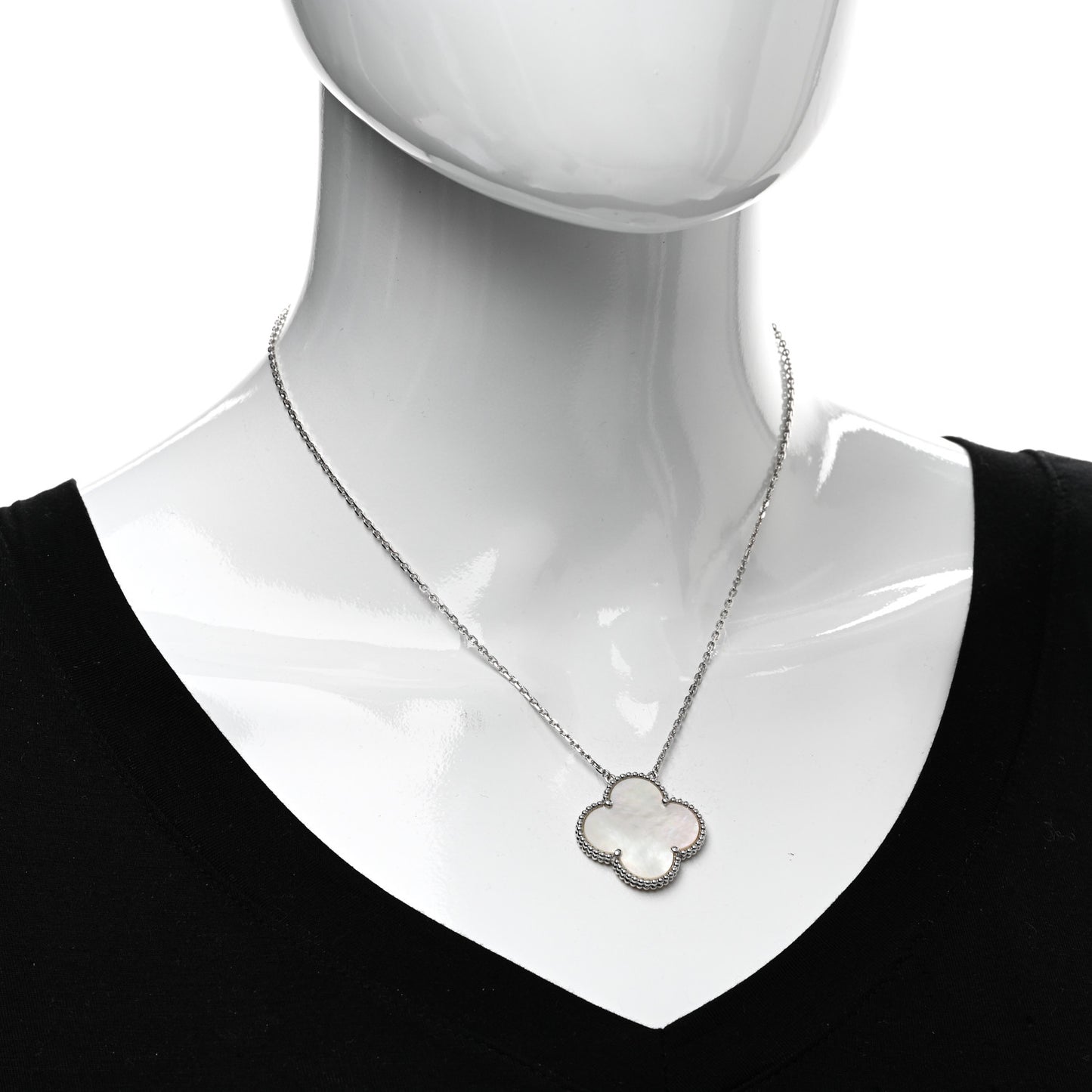 18K White Gold Mother of Pearl Magic Alhambra Pendant Necklace